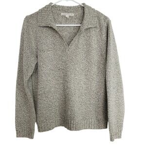 Carolyn Taylor‎ Pullover Sweater Collar V Neck Long Sleeve Marled Gray Small